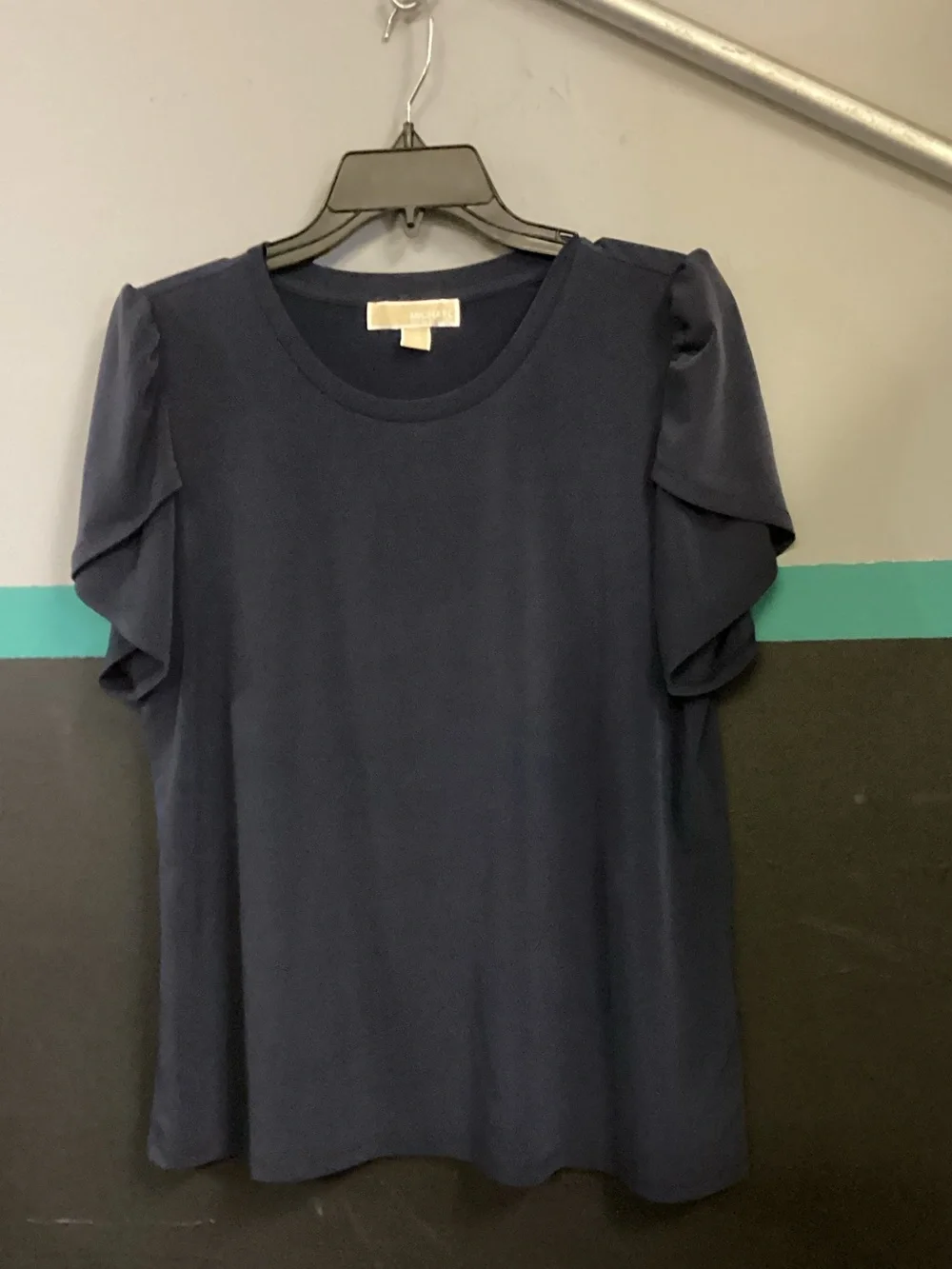 Michael Kors Navy Ruffle Sleeve Knit Top